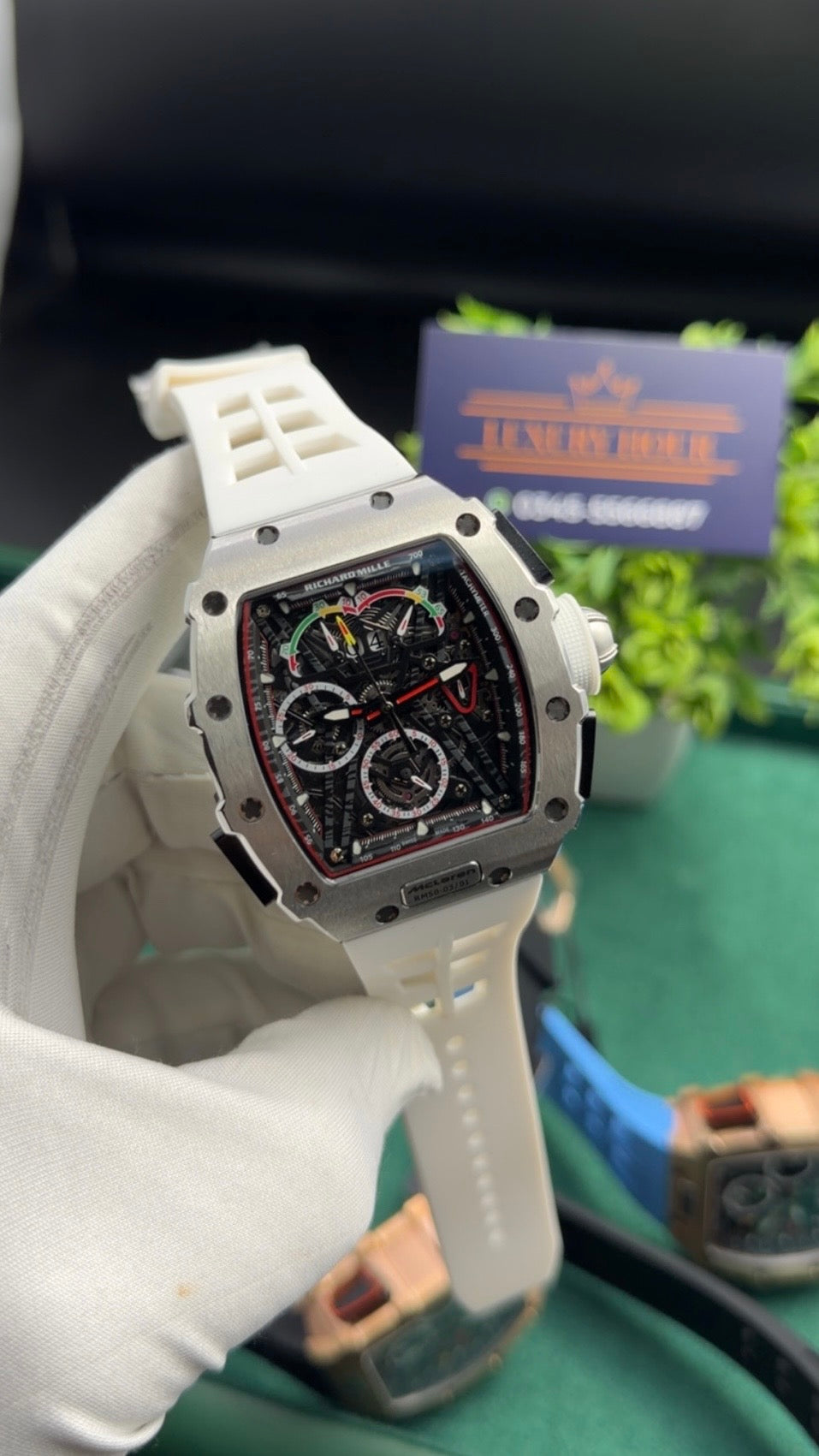 RM Mc laren ( silver with white strap)