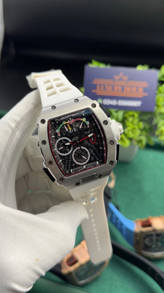 RM Mc laren ( silver with white strap)