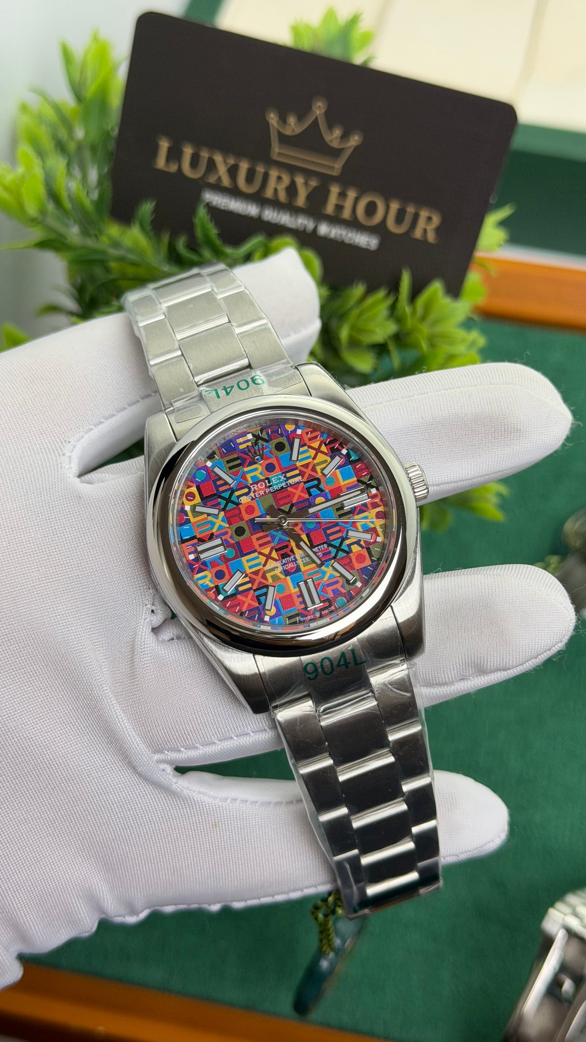 Silver with Rainbow Dial.