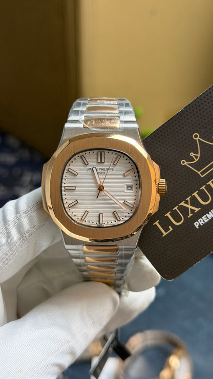 Rose Gold Two Tone with White Dial.