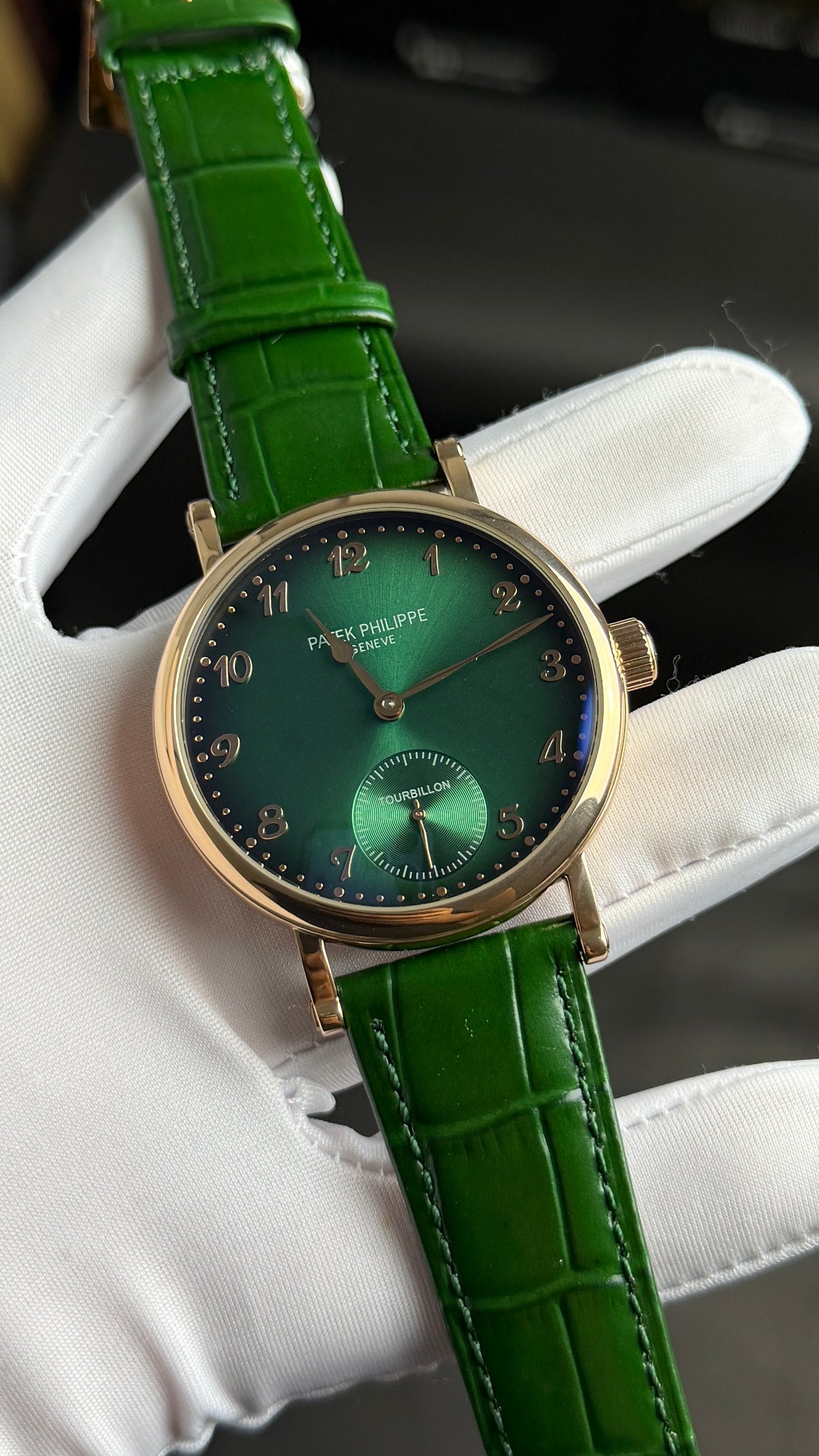 Rose Gold with Green Dial.