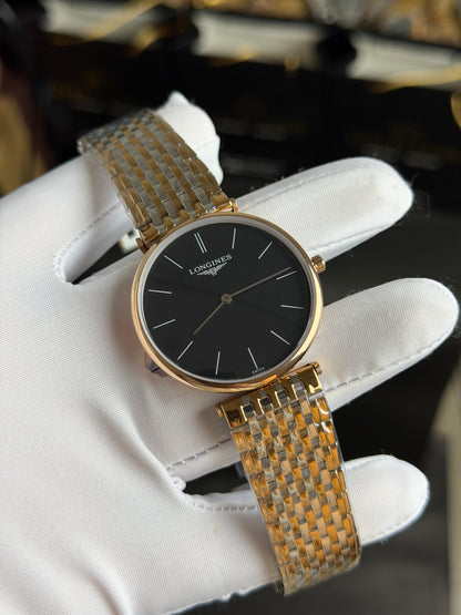 Rose Gold Two Tone with Black Dial.
