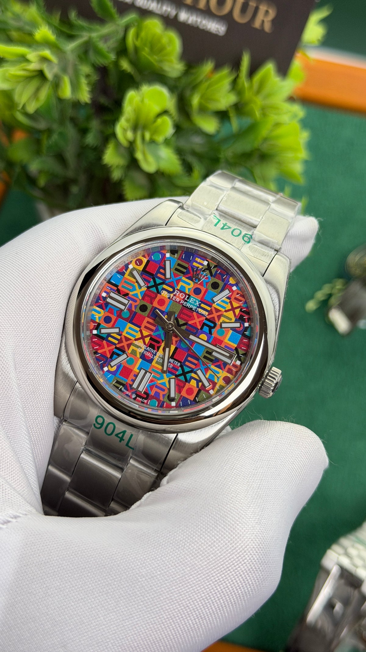 Silver with Rainbow Dial.