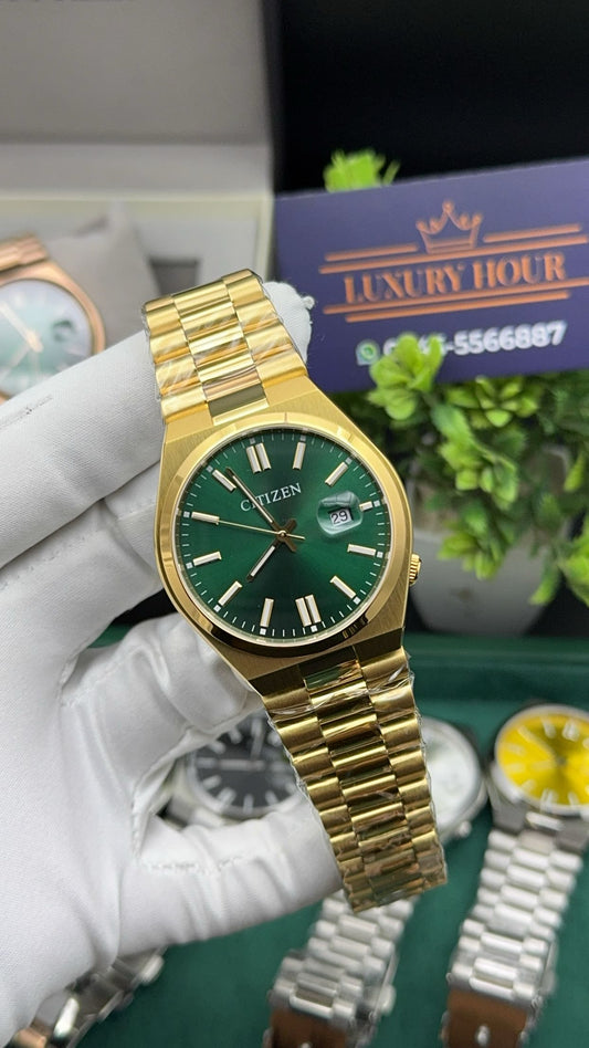 Yellow gold with green dial