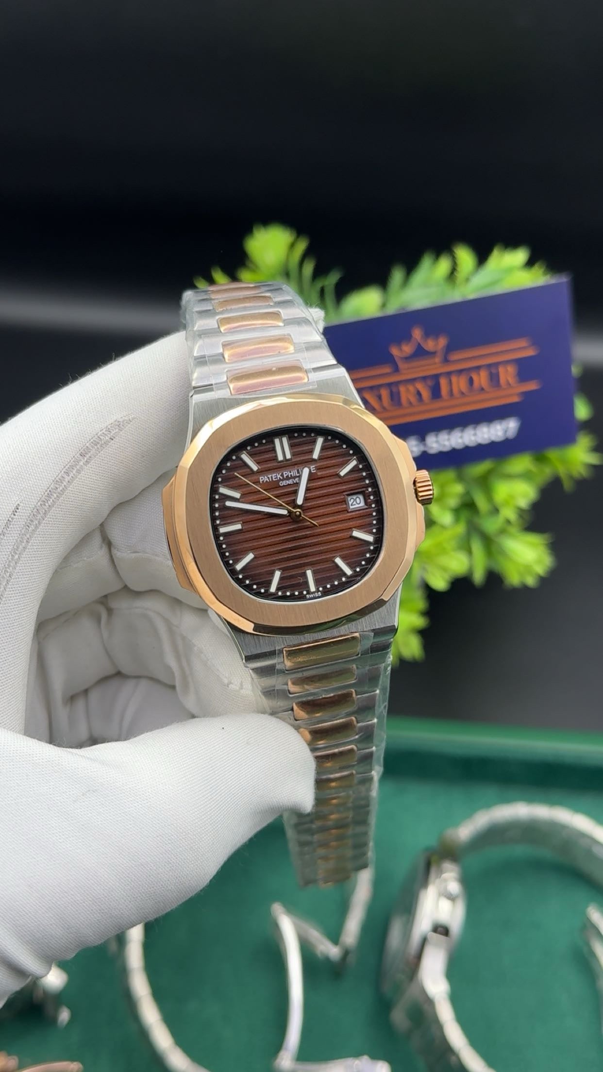 Rose gold two tone with chocolate dial