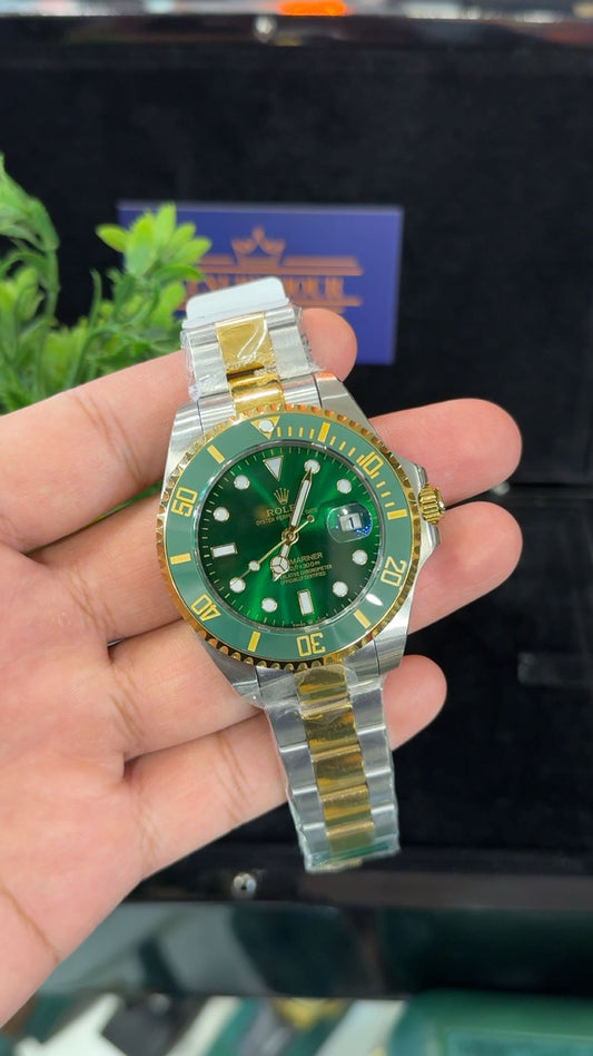 Yellow gold two tone with green dial