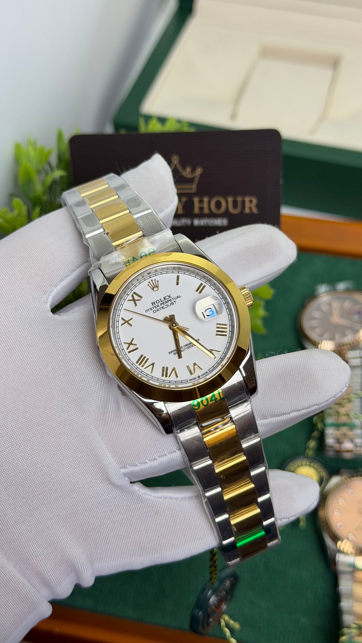 Yellow Gold Two Tone with White Dial.