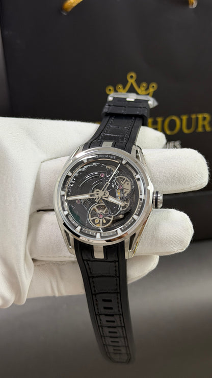 Silver with Black Skeleton Dial. ( 100% Original )