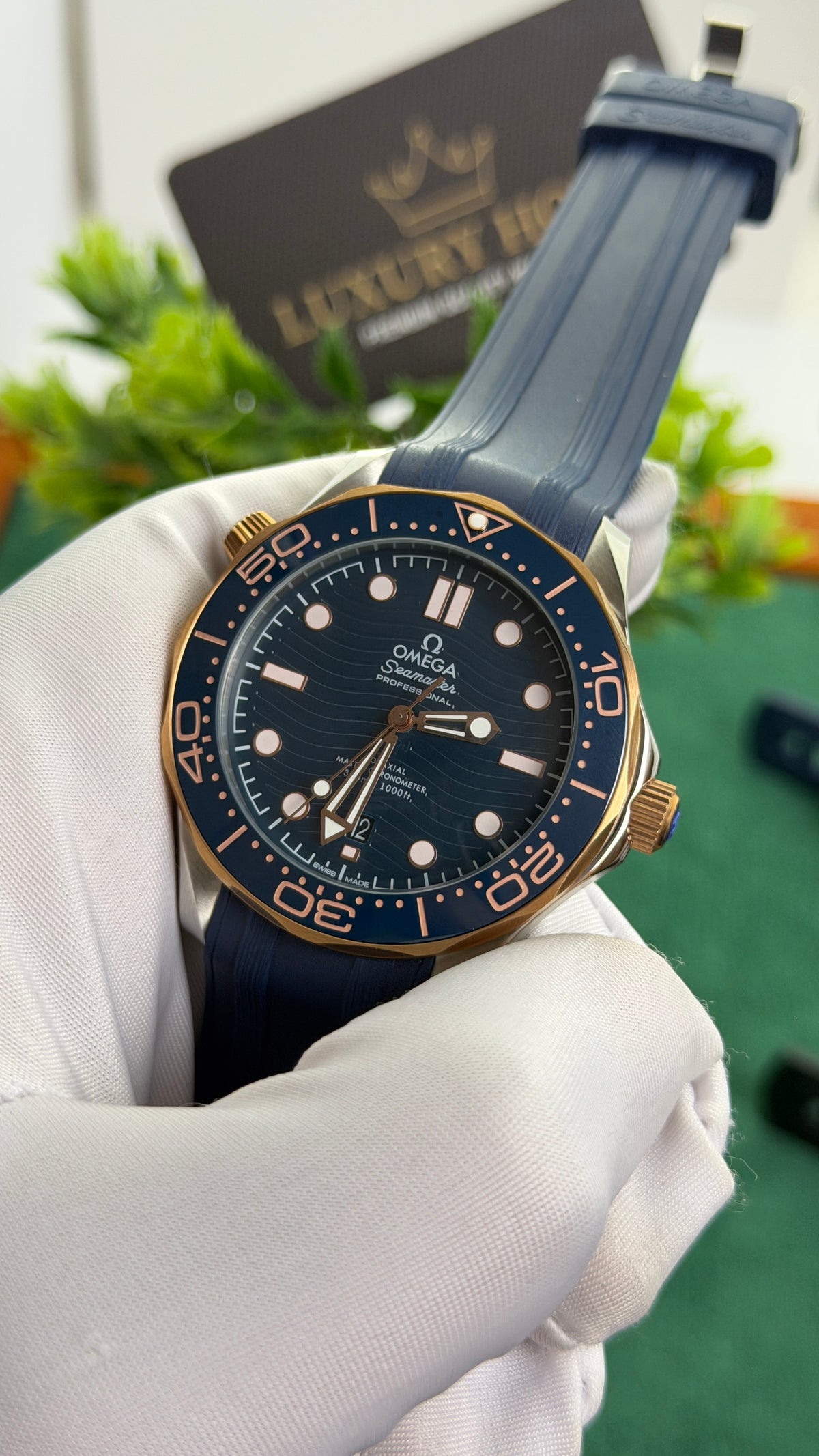 Rose Gold with Blue Dial.