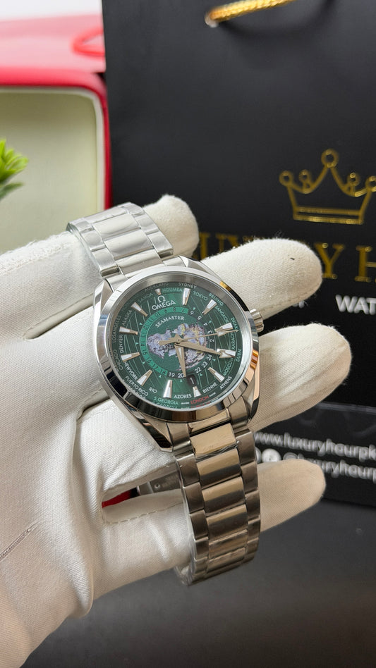 Silver with Green Dial.