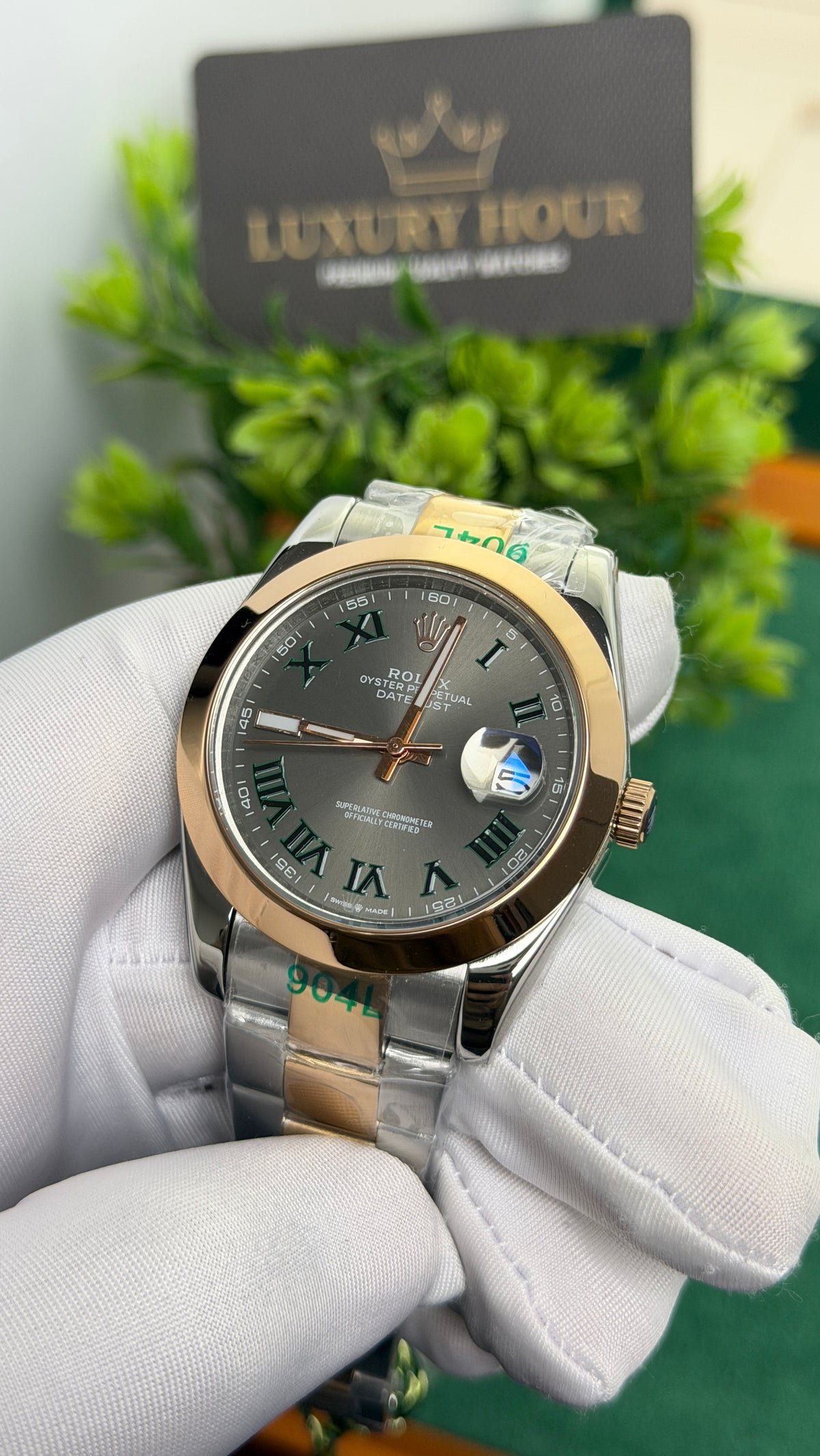 Rose Gold Two Tone with Grey Dial.