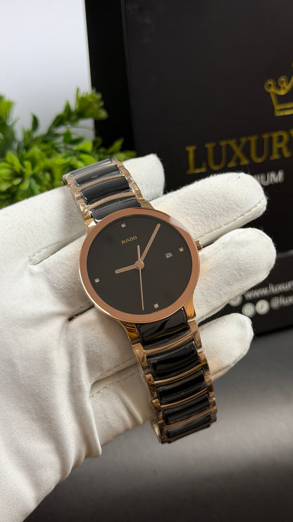 Rose Gold Two Tone with Black Dial.