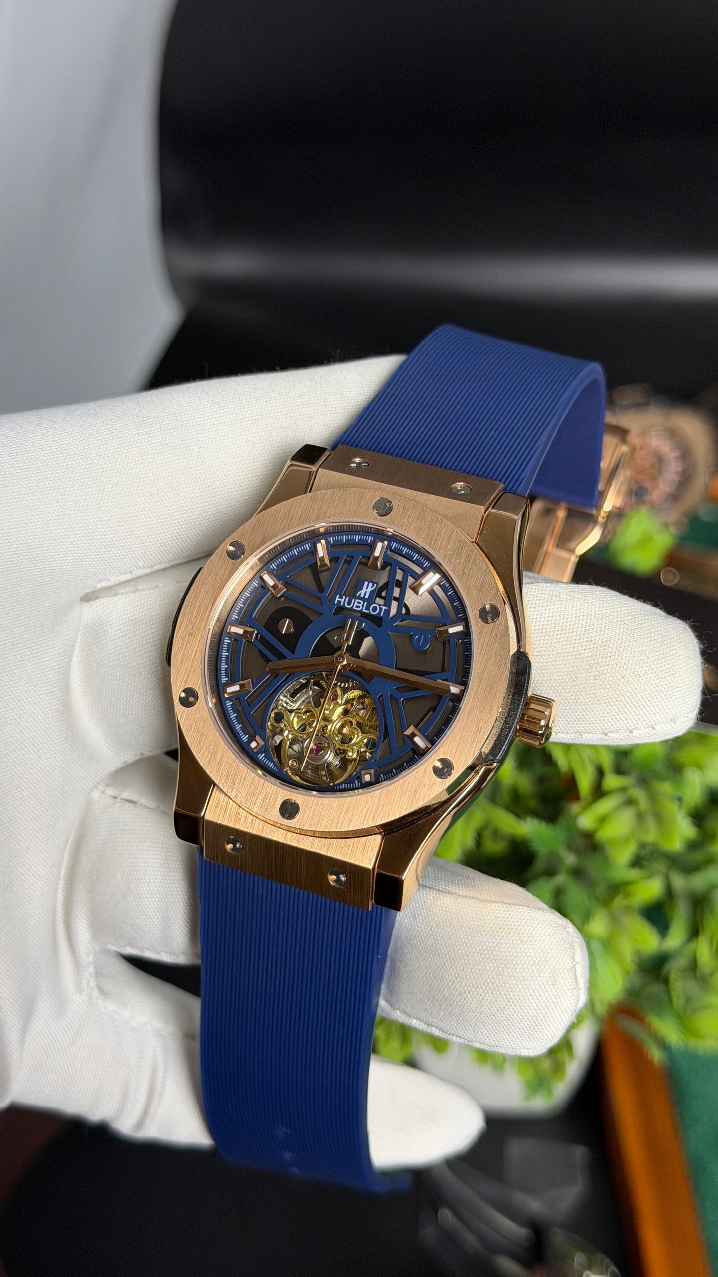 Rose Gold with Blue Dial