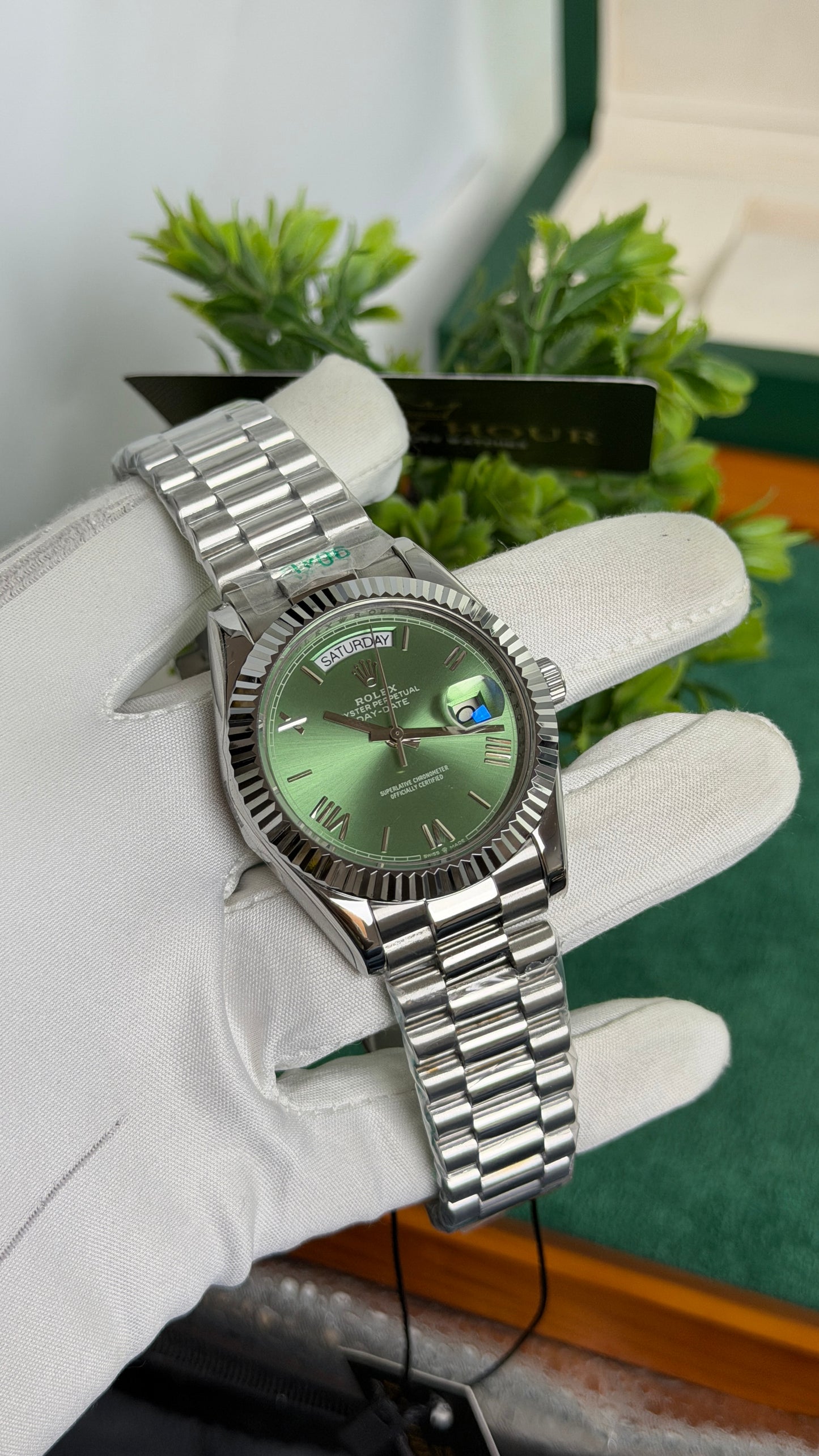Silver with Green Dial🔥