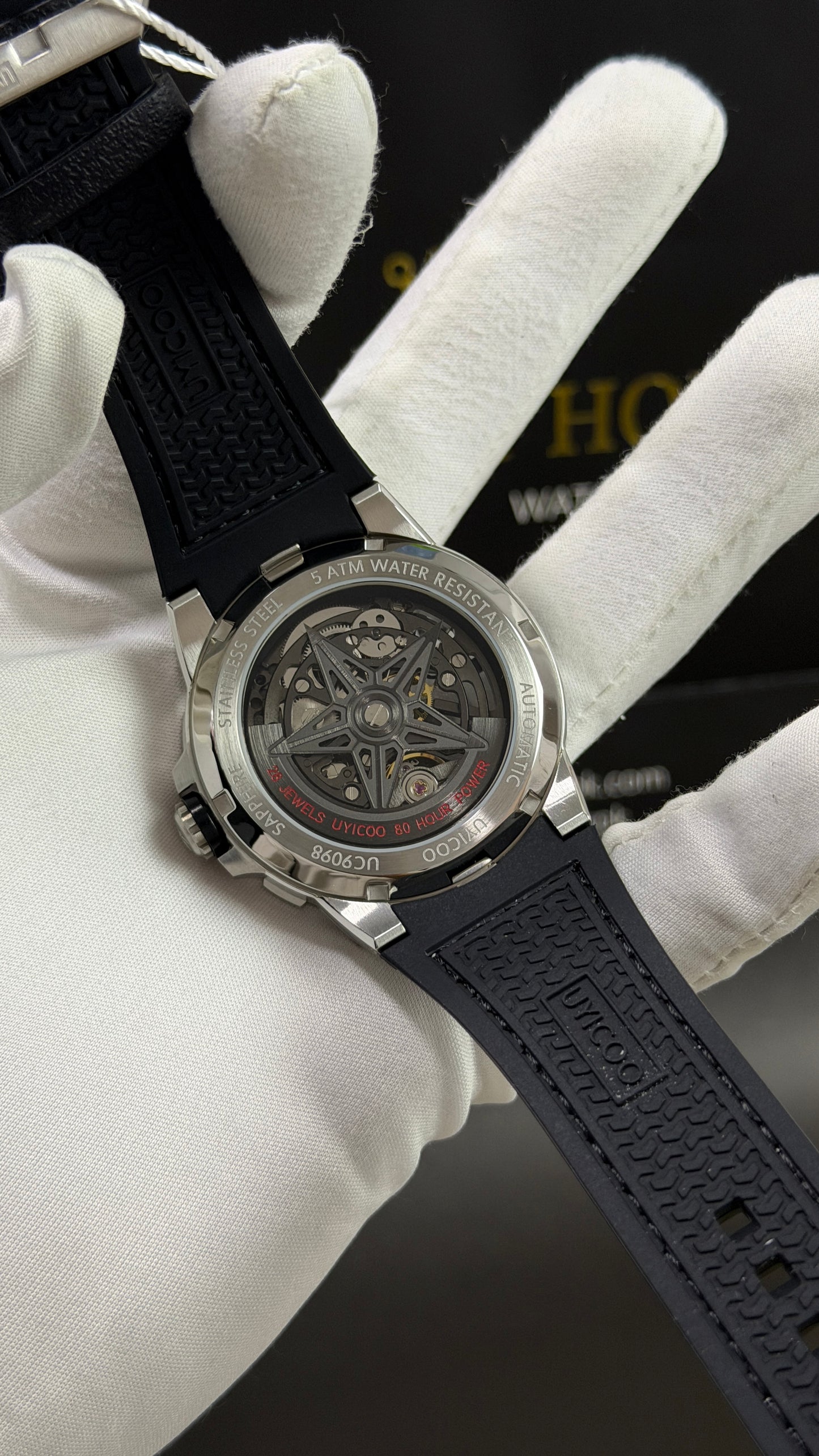 Silver with Black Skeleton Dial.( 100% Original )