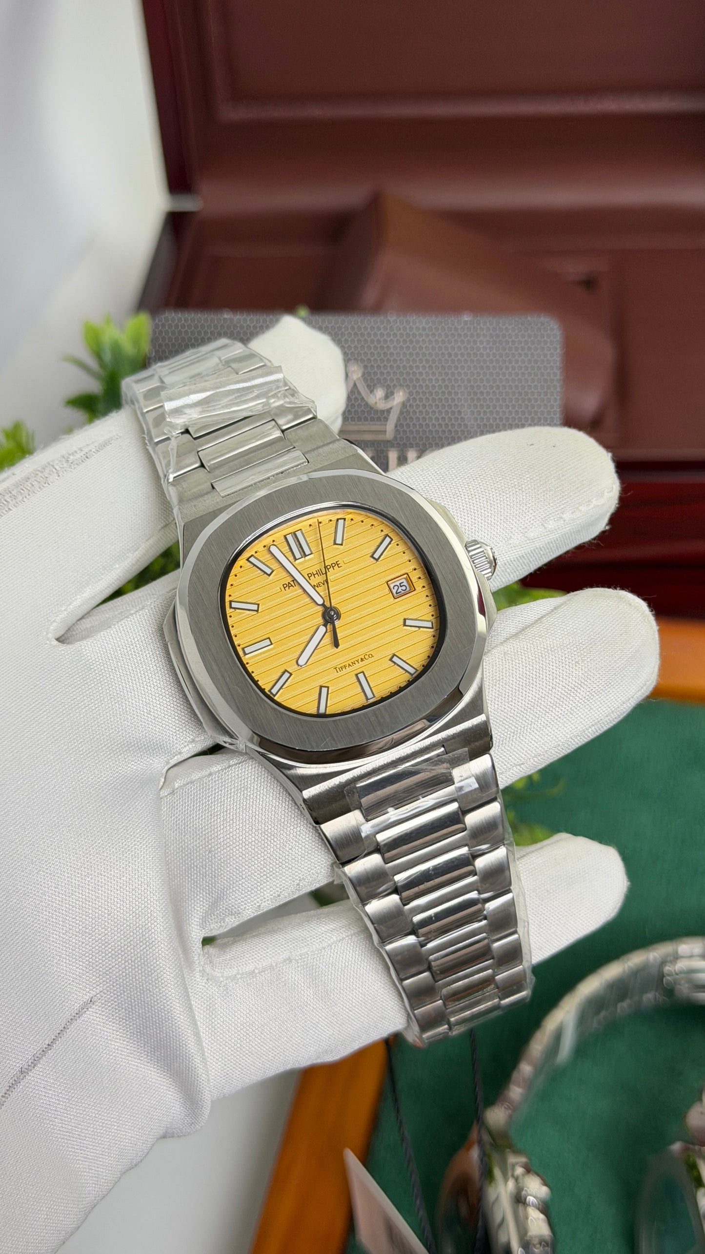 Silver with Yellow Dial.