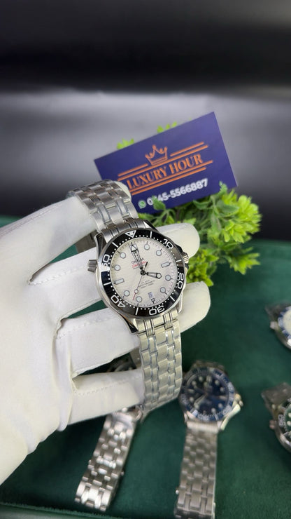 Silver with white dial and black bezel