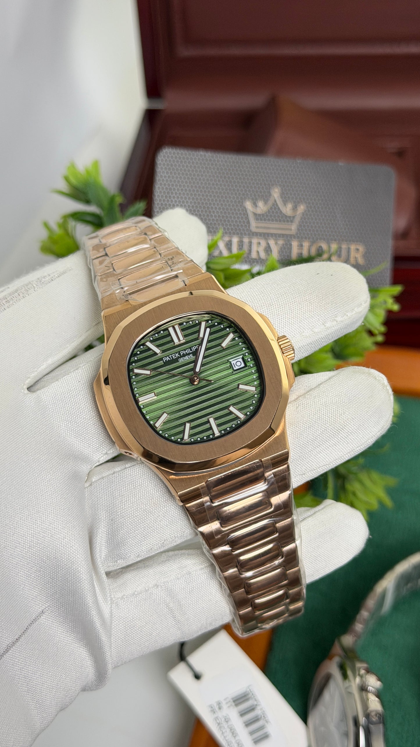 Rose Gold with Green Dial.