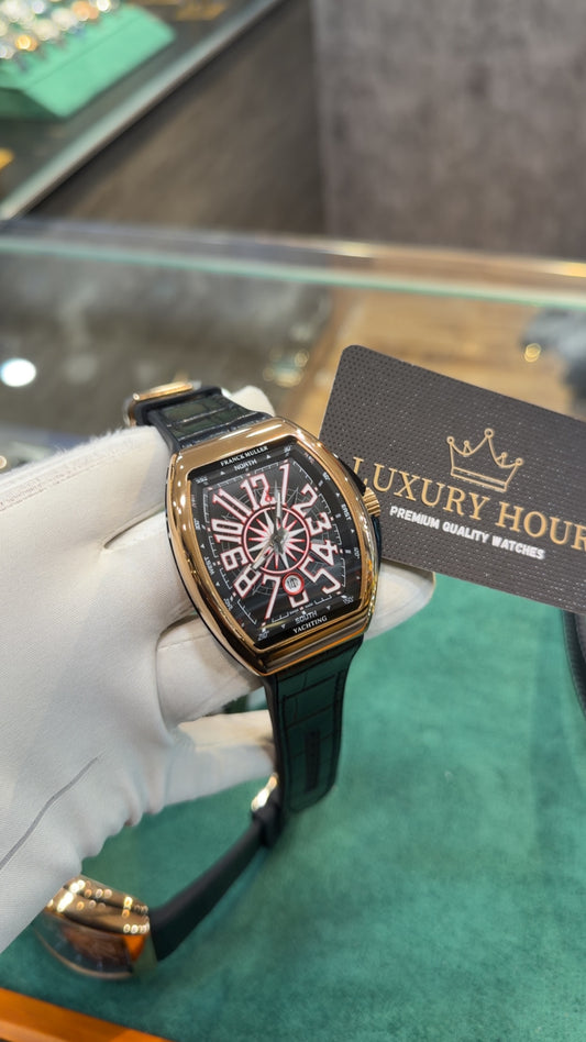 Rose Gold with Black Dial.