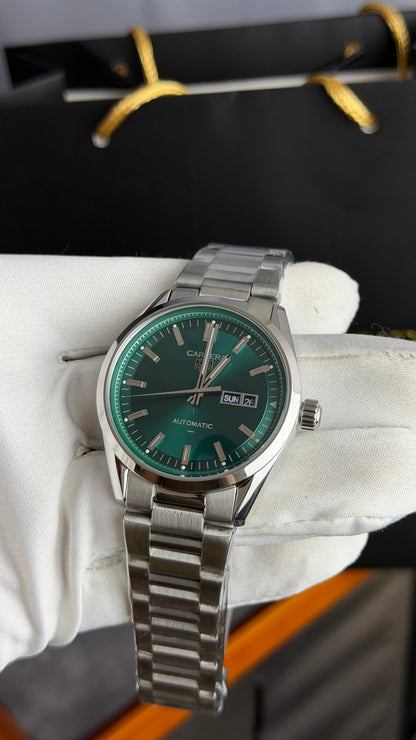 Silver with Green Dial.