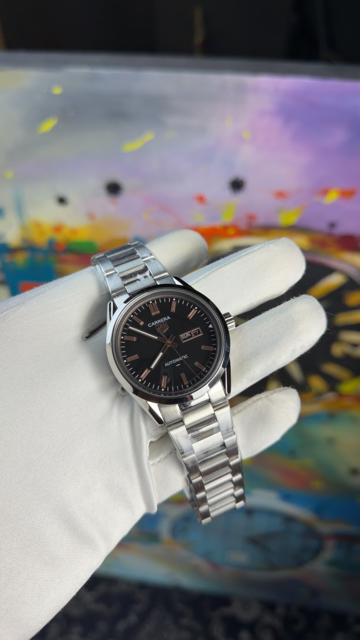 Silver with black dial