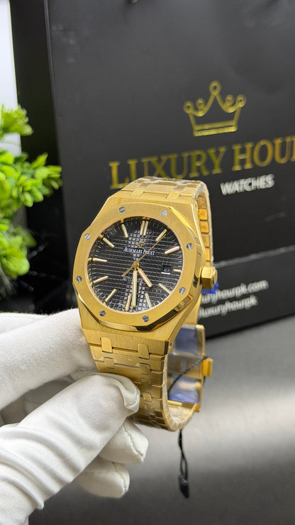 Yellow Gold with Black Dial.
