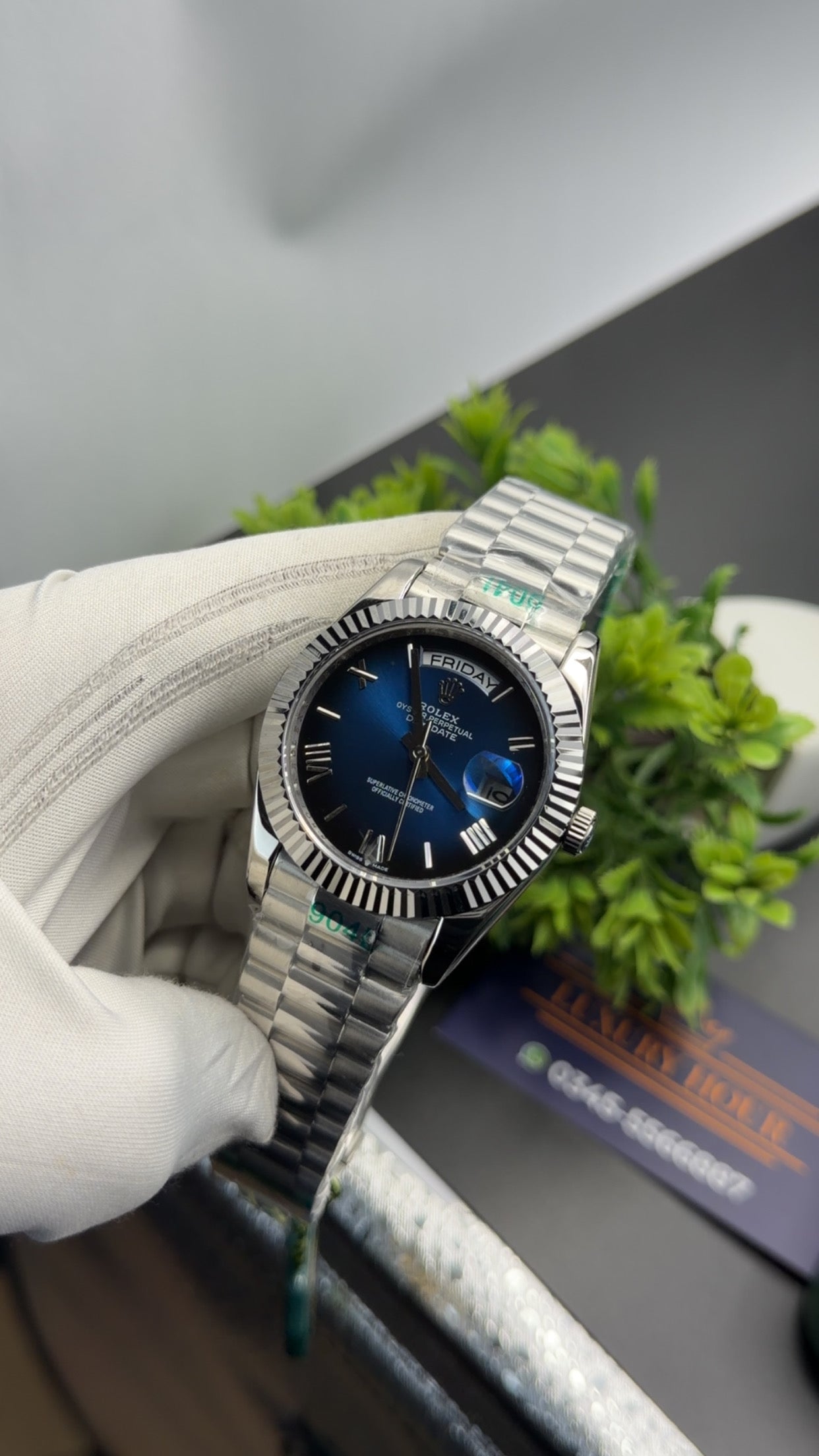 Silver with blue dial🔥