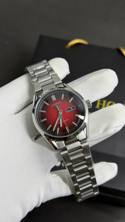 Silver with Maroon Dial.