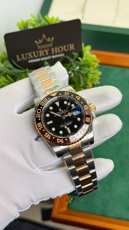 Rose Gold Two Tone with Black Dial.