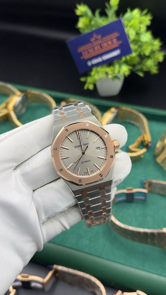Rose gold two tone with silver dial