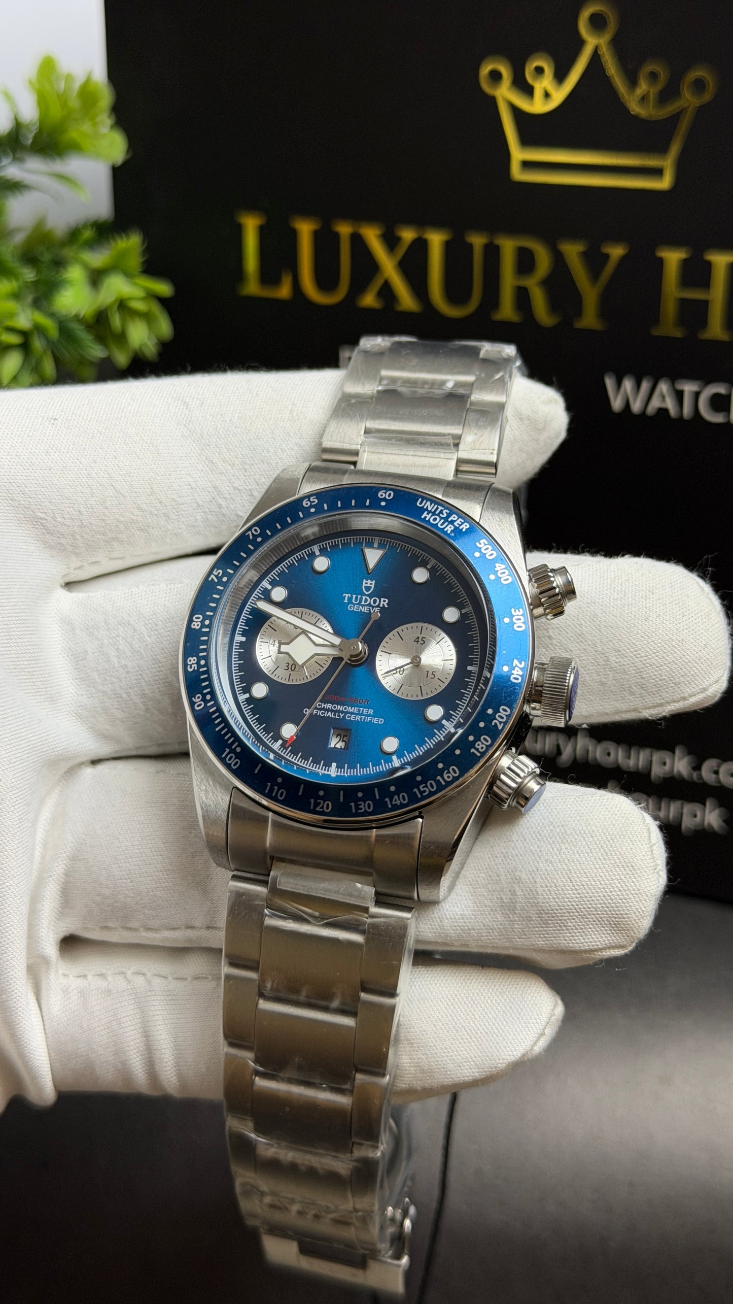 Silver with Blue Dial.