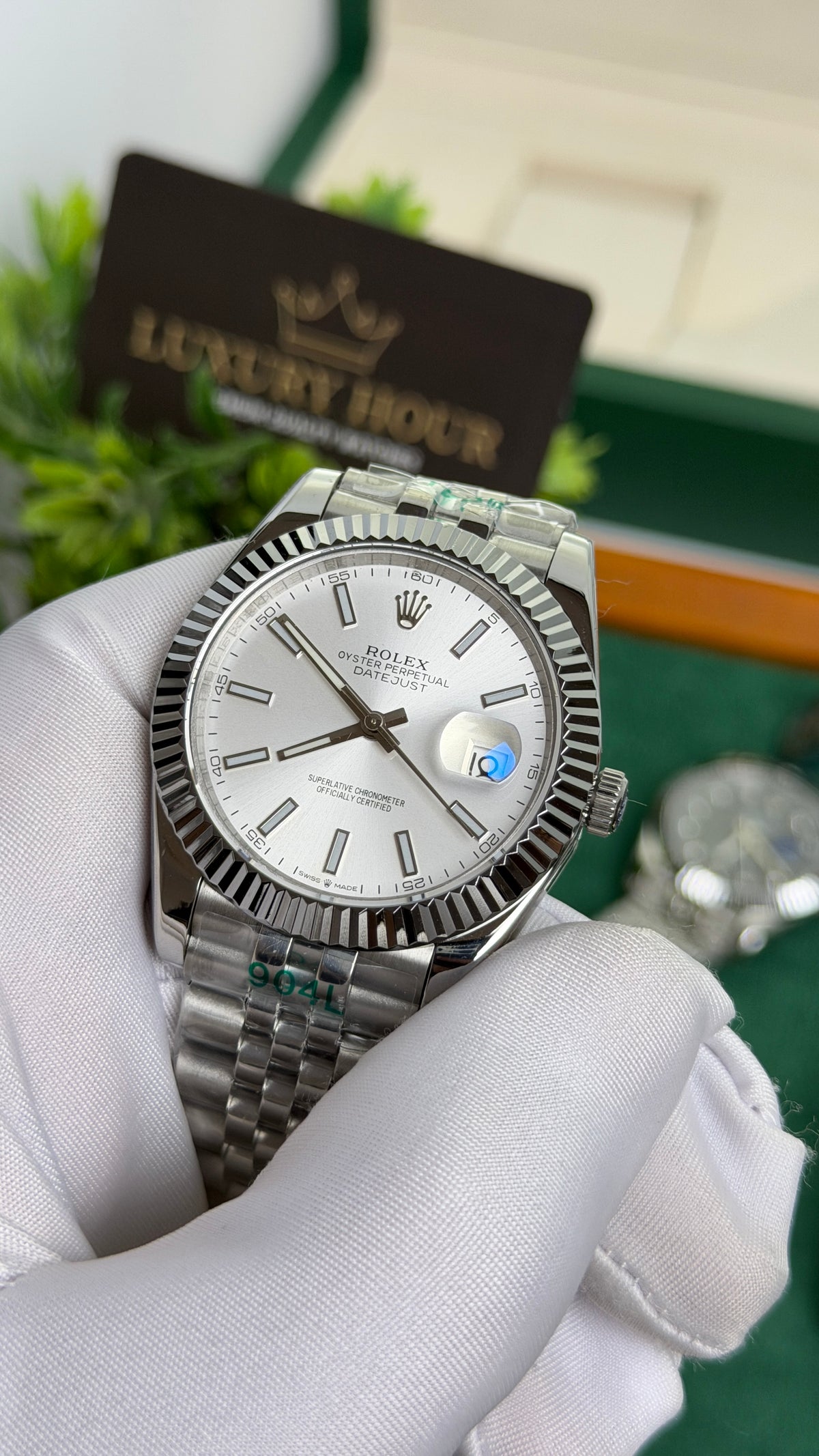 Silver with White Dial.