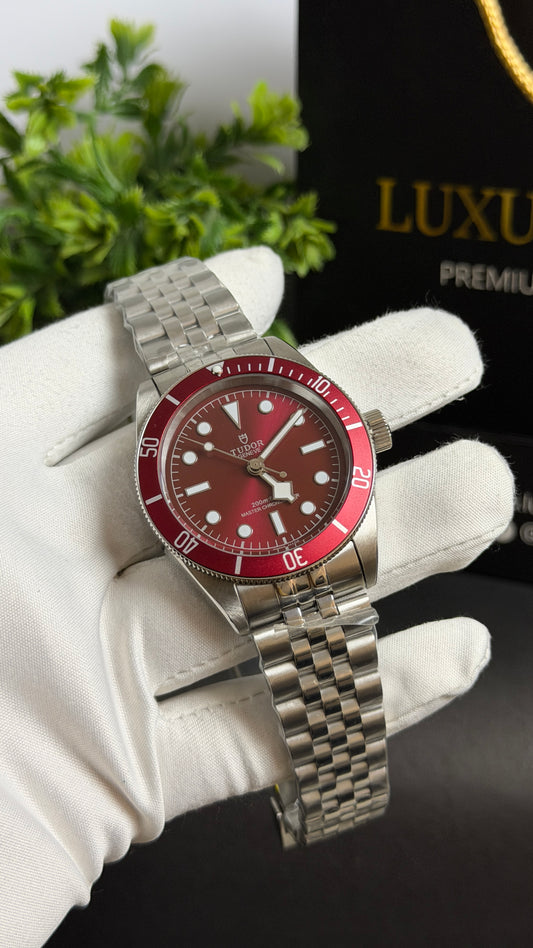 Silver with Maroon Dial.