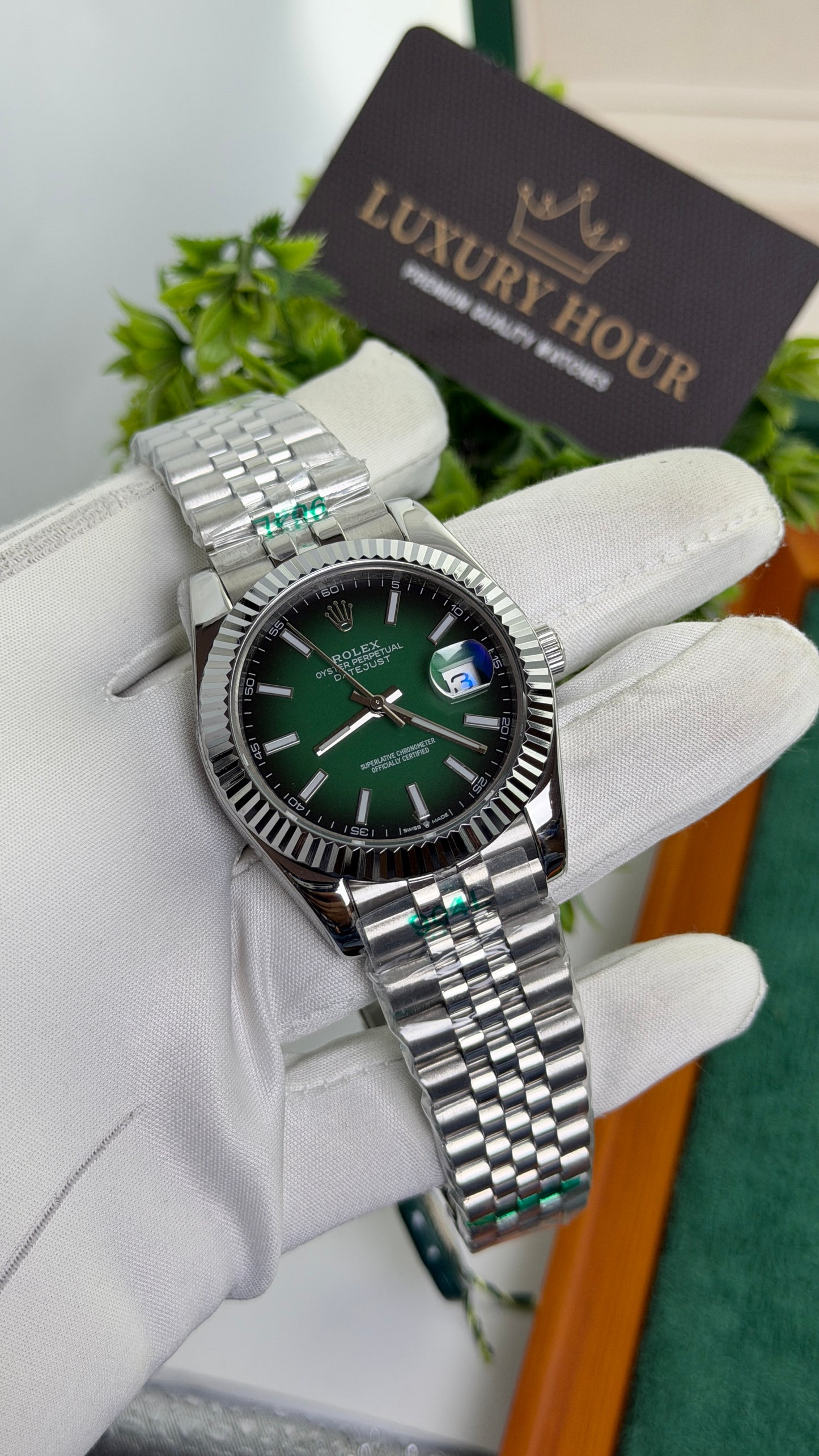 Silver with Green Dial🔥