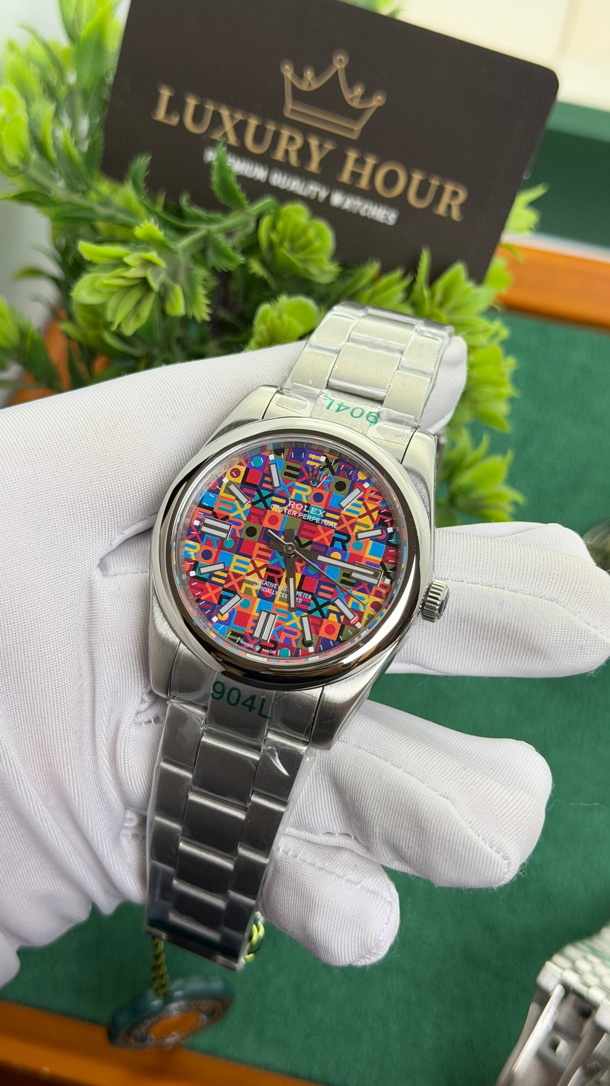 Silver with Rainbow Dial.