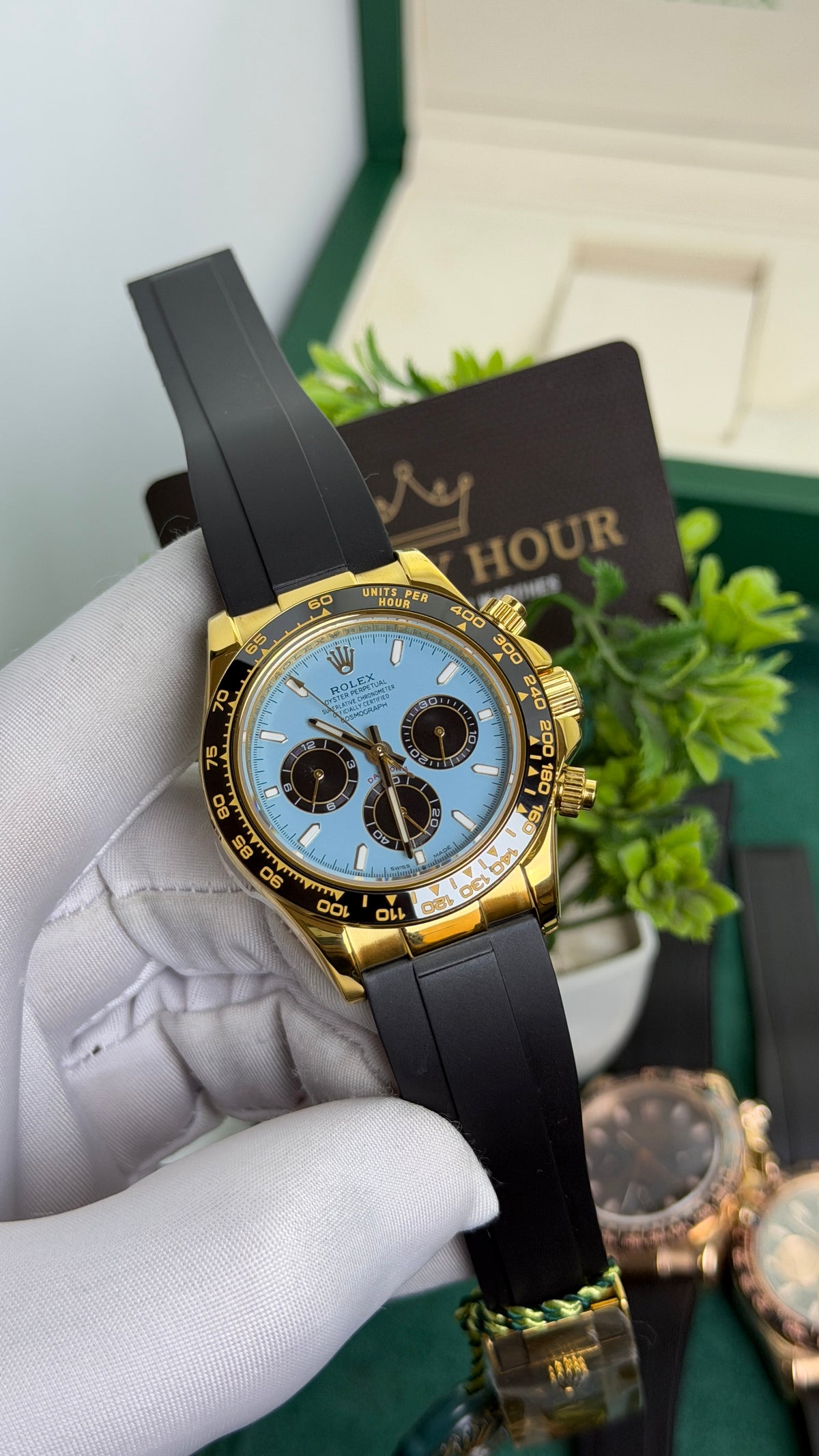 Yellow Gold with Blue Dial.