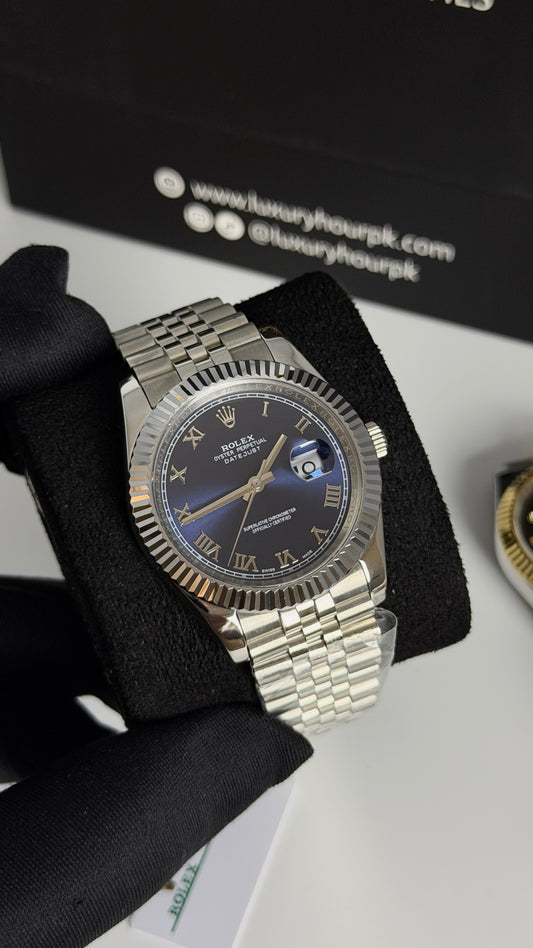 Silver with Blue dial