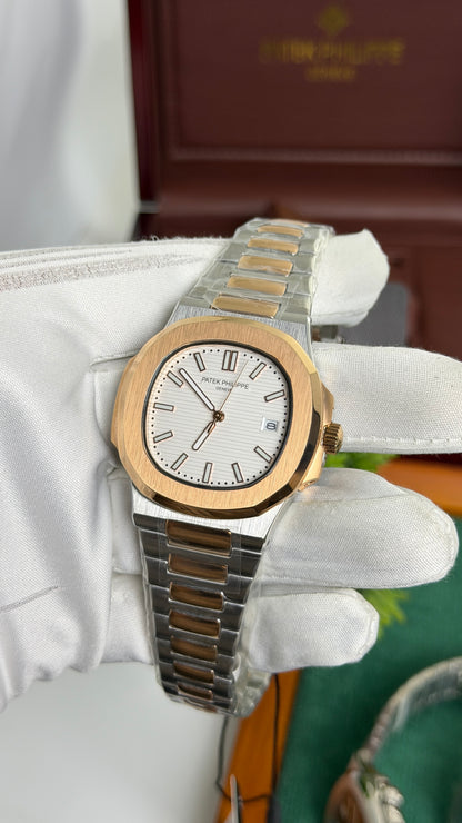 Rose Gold Two Tone with White Dial.