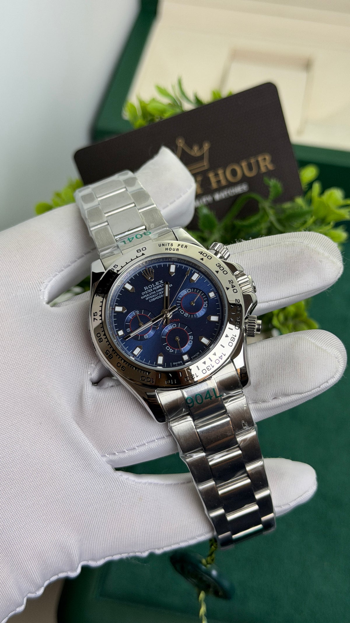 Silver with Blue Dial.