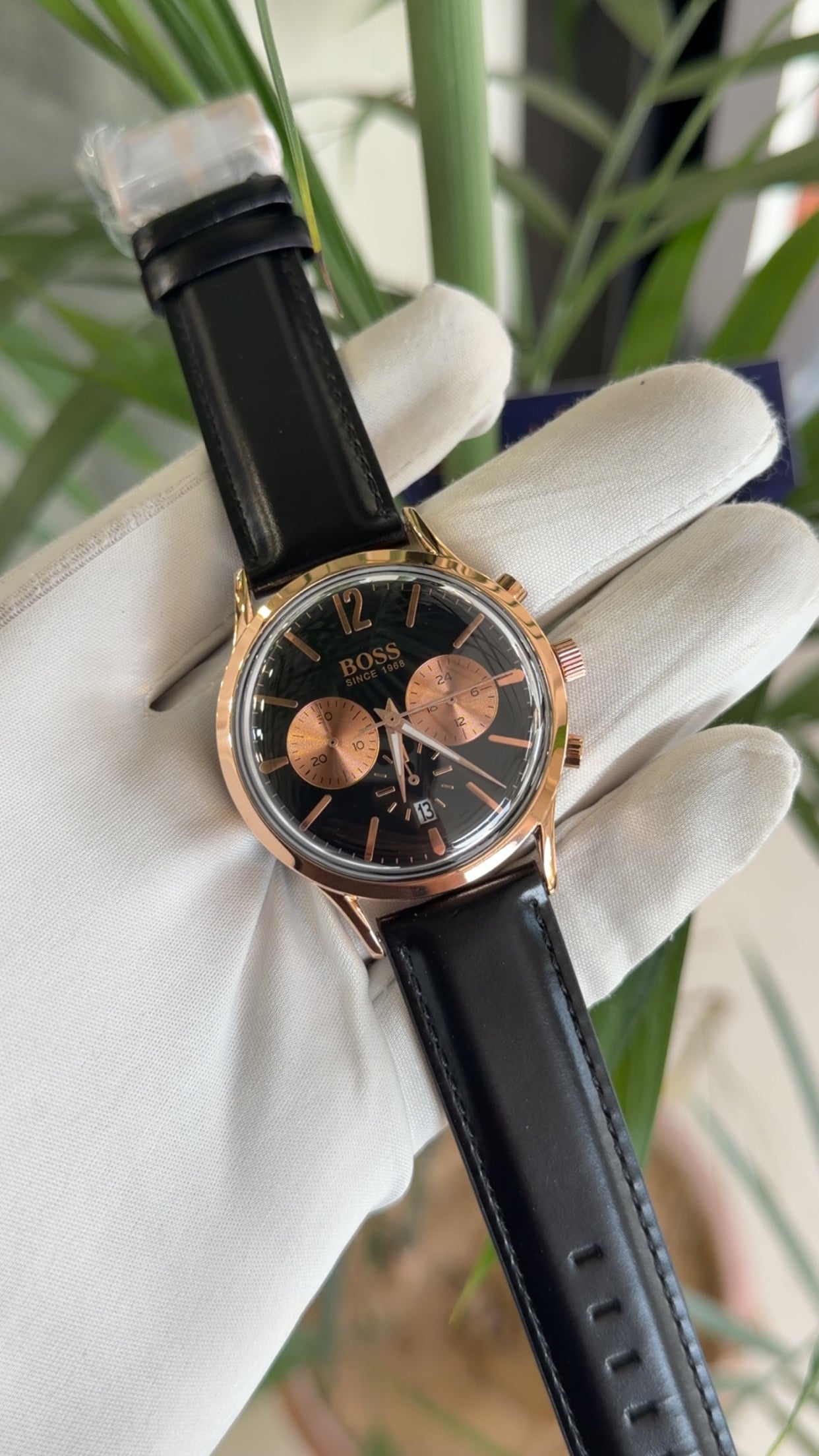 Rose gold with black dial black strap