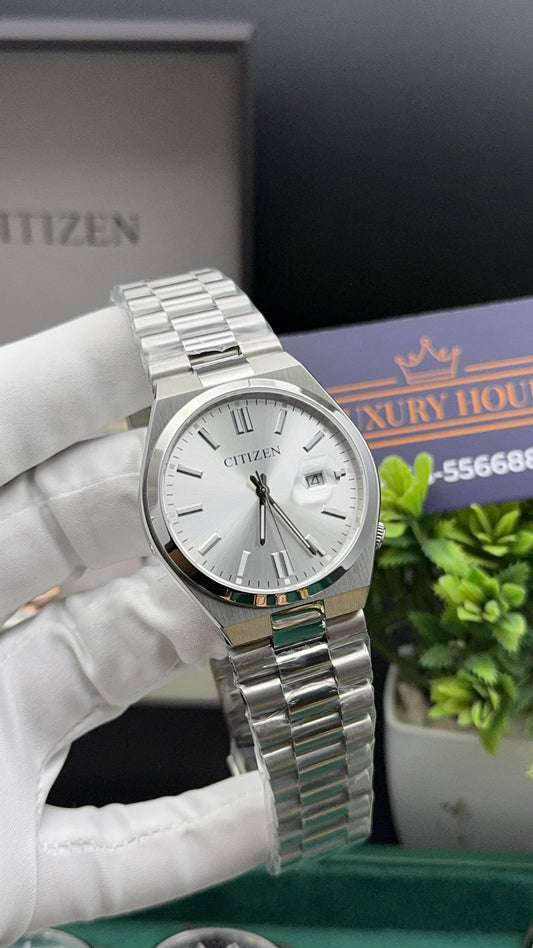 Silver with white dial