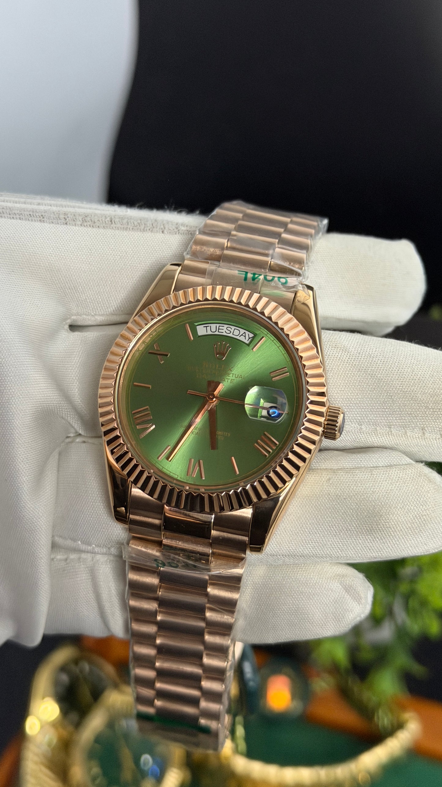 Rose Gold with Green Dial