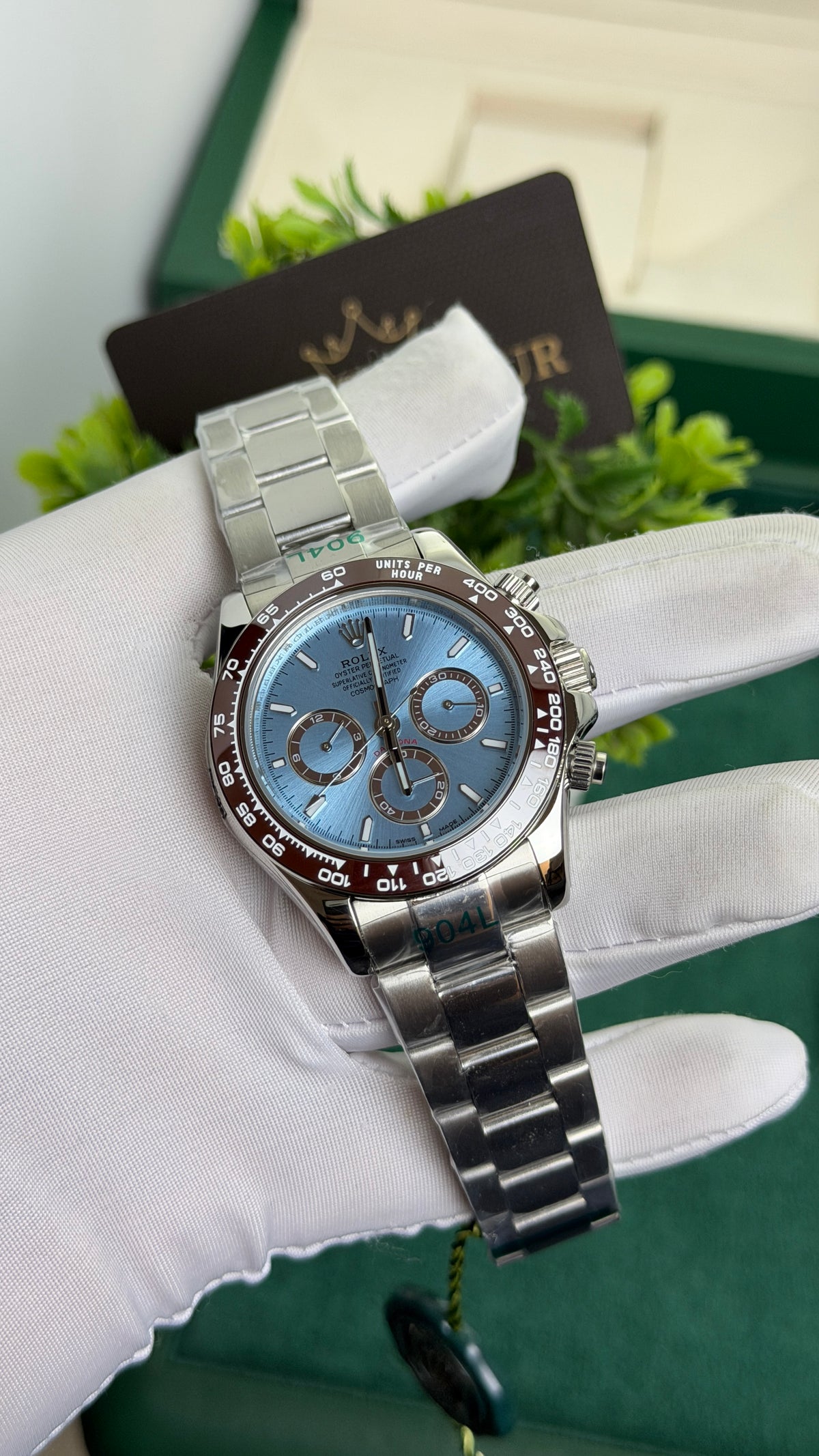 Silver with Blue Dial.