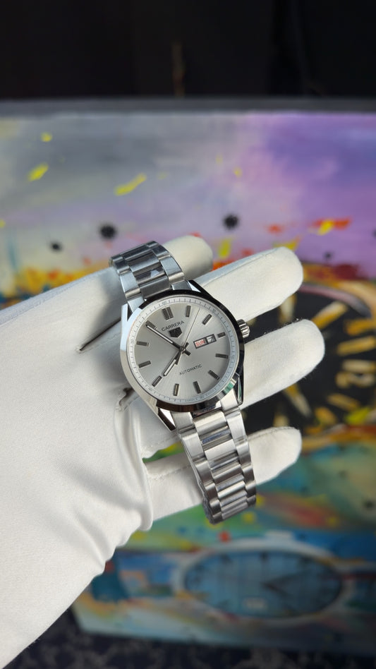Silver with white dial