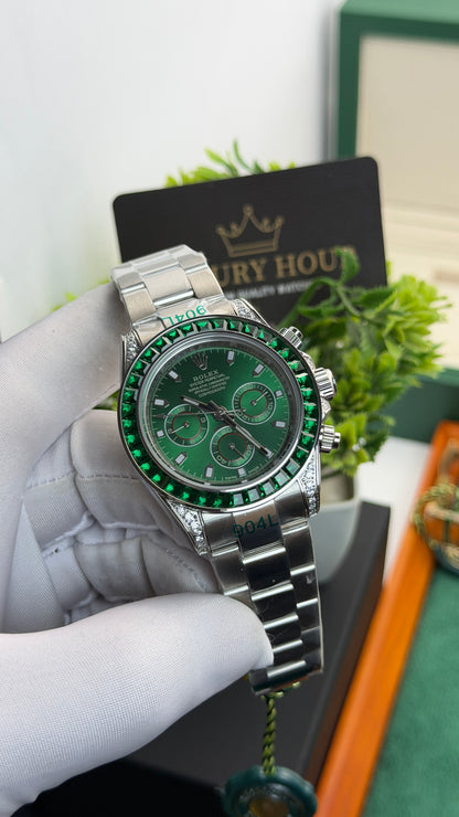 Silver with Green Dial.