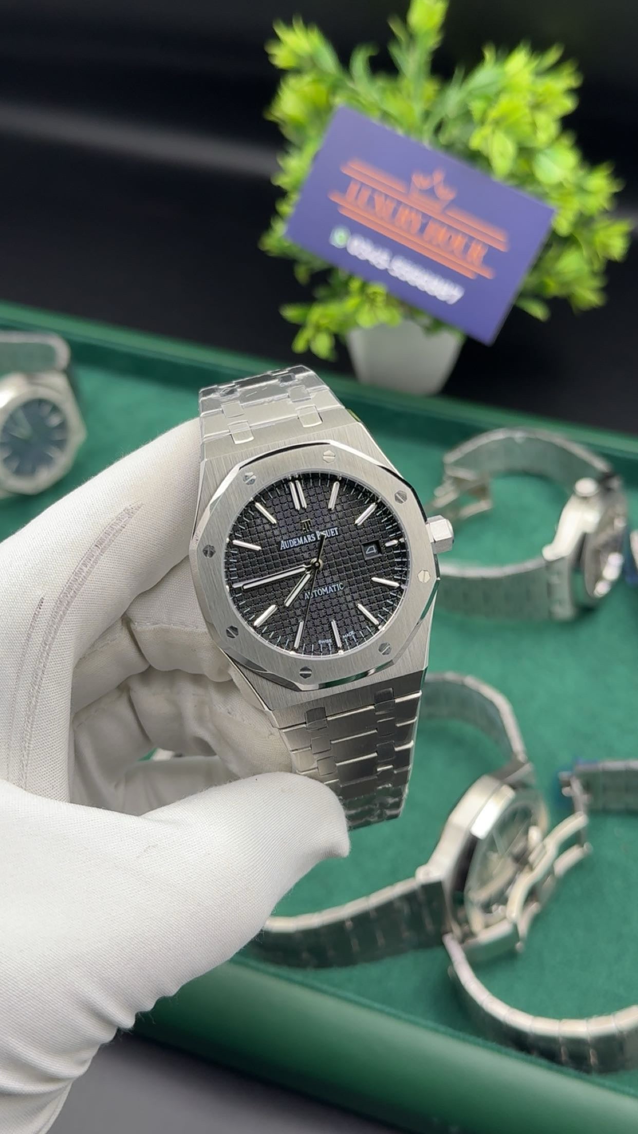 Silver with black dial