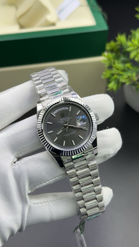 Silver with grey dial
