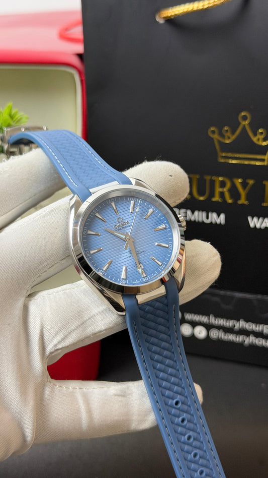 Silver with Sky Blue Dial.