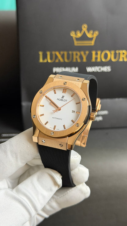 Rose Gold with White Dial.