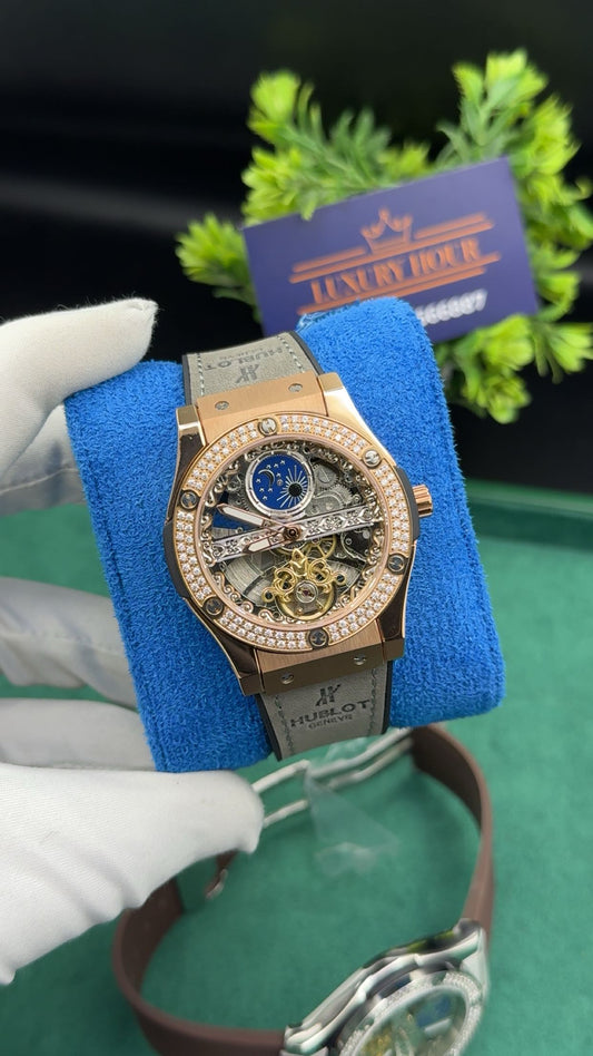 Rose gold with zarcon stones bezel